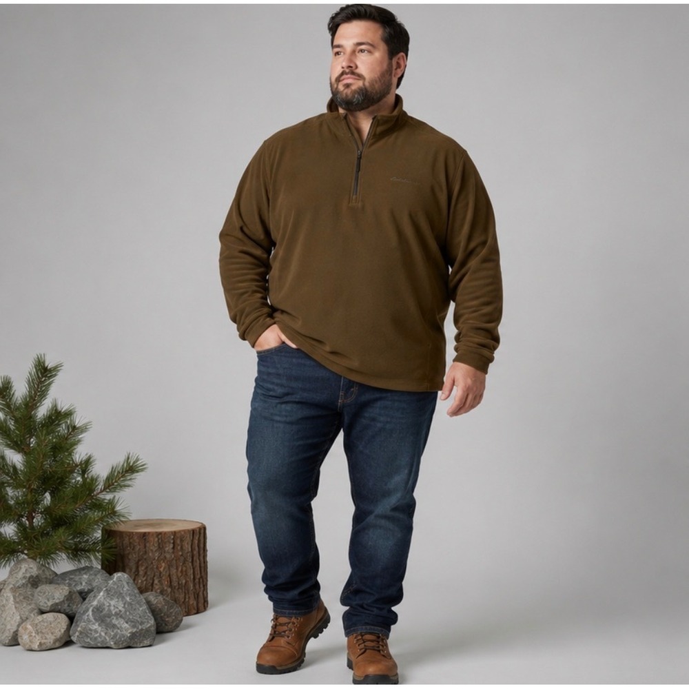 Eddie Bauer Mens 2XL Brown Fleece 1/4 Zip Pullover Sweater Outdoor Hiking Casual
